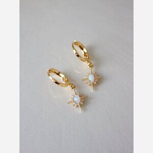 Opalite Star Huggie Earrings – Gold Plated Hoops with Iridescent Opalite Charms